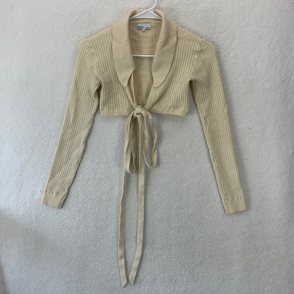 Danielle Bernstein Cardigan Women’s Size S Cream Tie Front Long Sleeve Sweater‎ - Picture 1 of 12